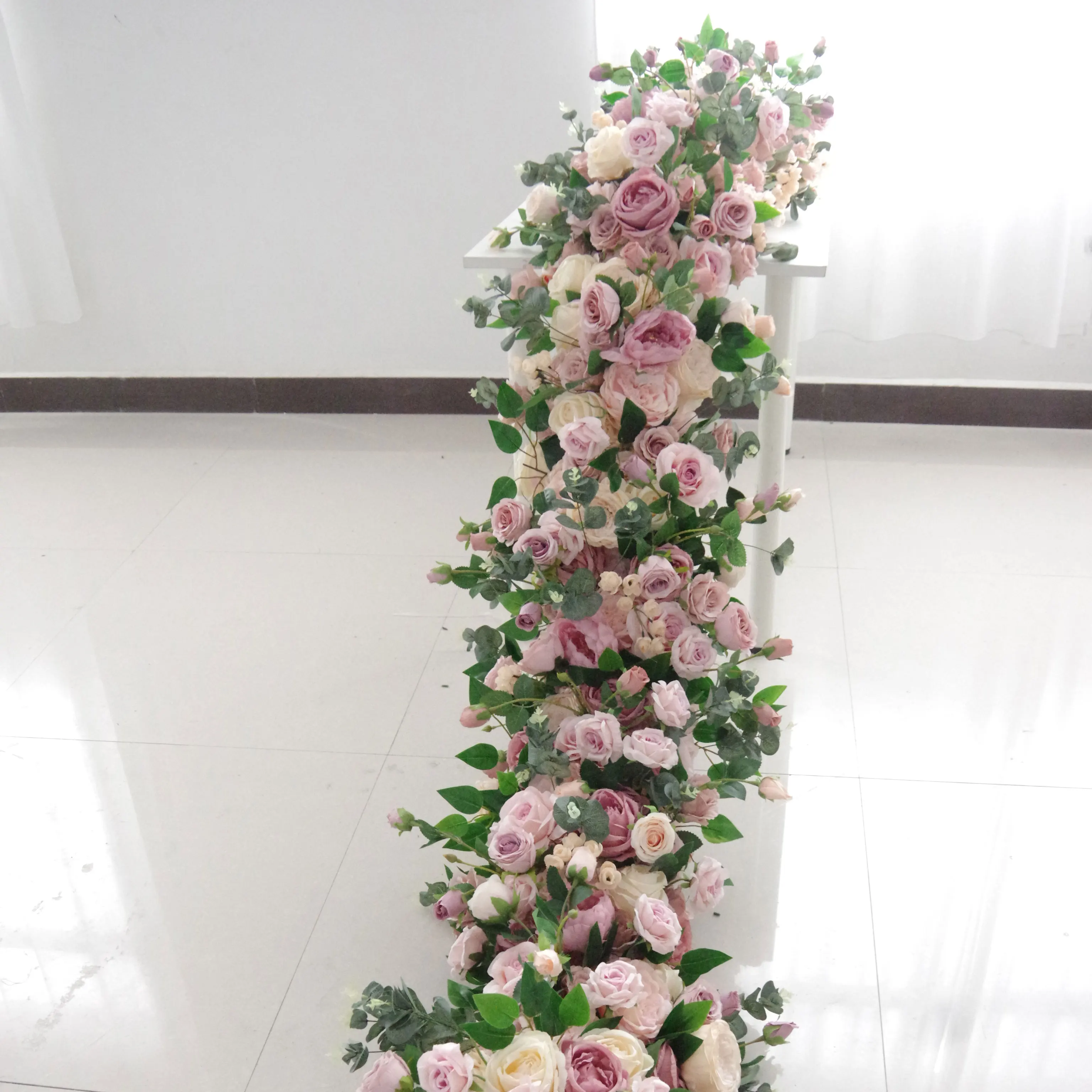 Artificial White Table centerpiece Silk Flower row arrangement wedding decor aisle runner aisle Fake flowers runner for wedding