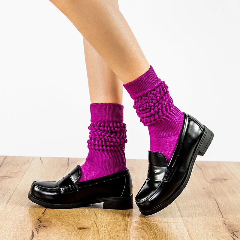 Wholesale Fashion Double Needle Cotton Elastic Long Solid Color Loose girls Slouch Sock For Women