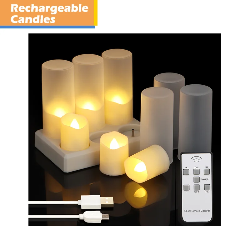 Wholesale 6 pack LED Candles Rechargeable Tea Lights Flameless Candles Flickering with Remote Timer for Home Decoration
