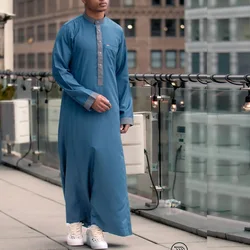 2023 new button robe malachite green jubbah islamic clothing ramadan muslim robe abaya plus size men thobe Jalabiya