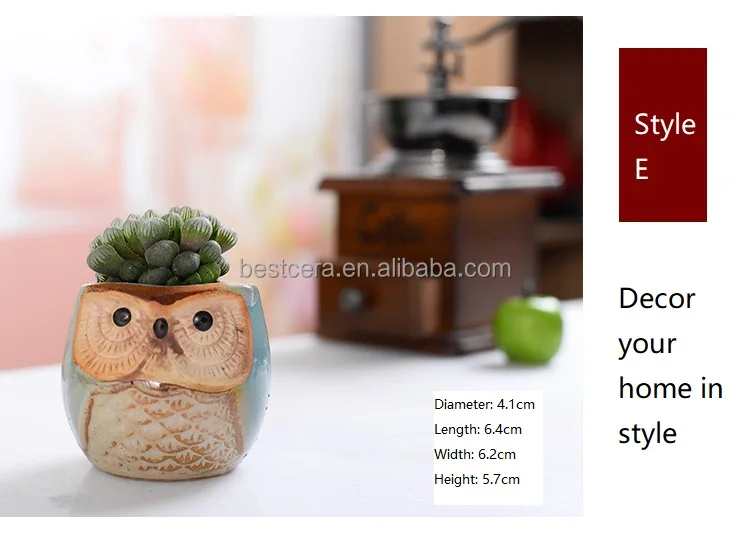 Owl Shaped flower pot decorative succulent pots mini ceramic succulent planter pot a drainage hole