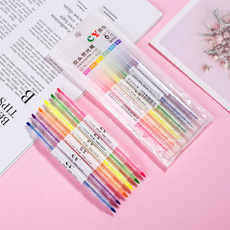 Transparent Plastic Pen Holder with Double Nibs Highlighters Set Custom Office Stationery for School Supply
