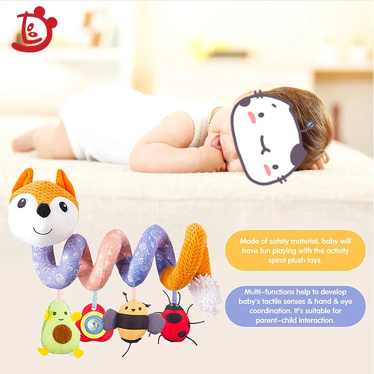 Pram Hanging Rattles Spiral Stroller Fox Seat Toy Soft Plush Baby Educational Sensory Animals Crib Mobile Bed Toy