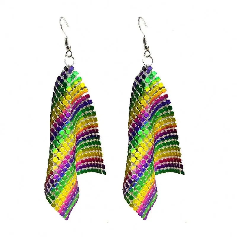 Cross-border  Carnival eye-catching exaggerated accessories earrings shiny Gretel metal mesh earrings