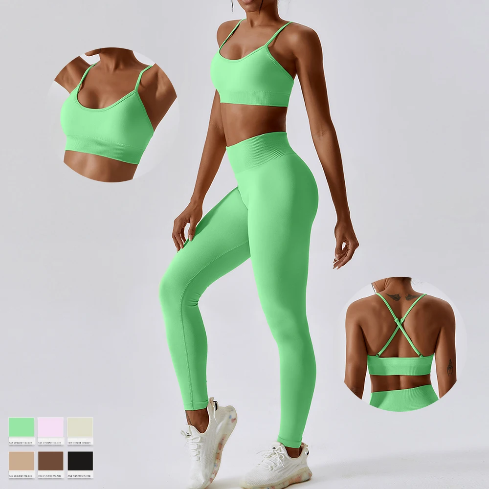 Strappy Breathable Shockproof Lulu Active Wear Yoga Vest Tops Women Lemon Color Leggings And Adjustable Crop Sports Bra Gym