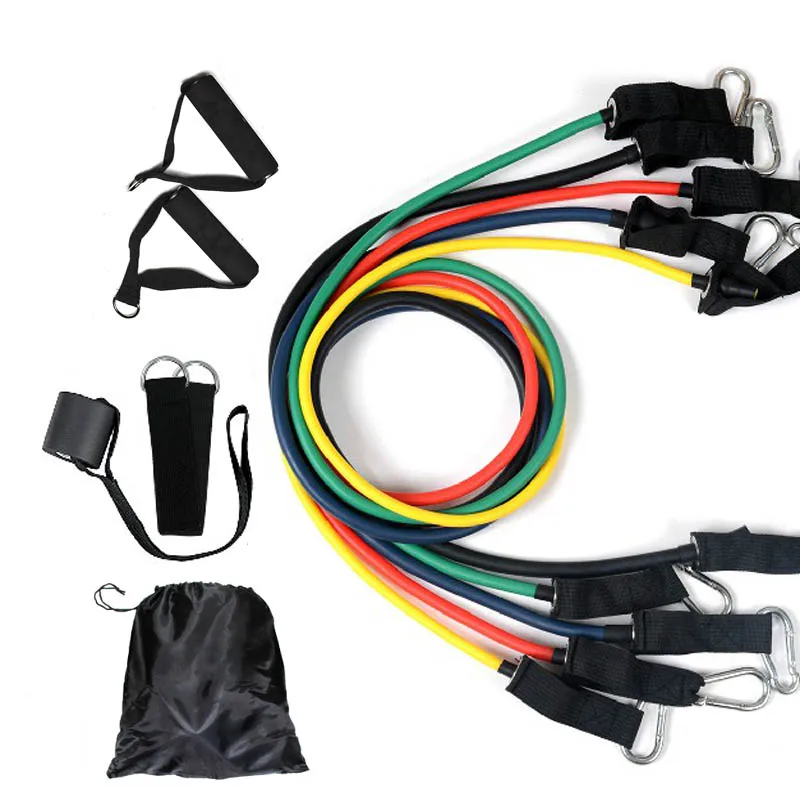 
Customized wholesale TPE latex stretch sports gym fitness exercise 11pcs resistance bands and tube set,workout bands with handle 