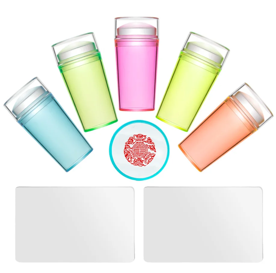 Amazon Hot Sale Silicone Jelly French Manicure Stamper Set Nail Art Stamping Polish Print with Cover Stencil Transfer Tool 3.1cm