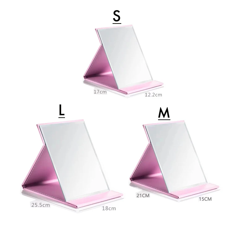 PU Folding Faux Leather Cosmetic Mirror Makeup Mirror Rectangular Table Princess Dressing European Mirror