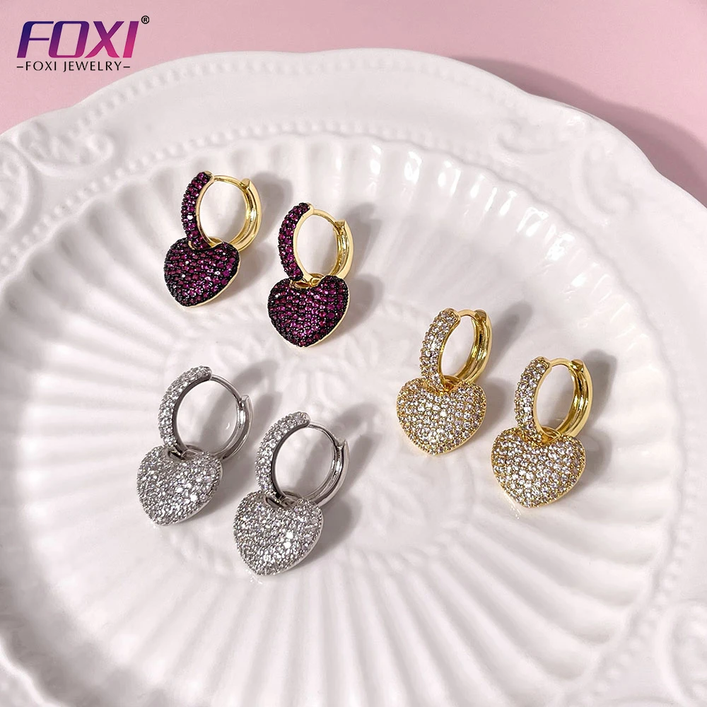 Foxi ювелирные изделия 18K позолоченные серебряные сердца с кубическим цирконием cz обруч серьги для