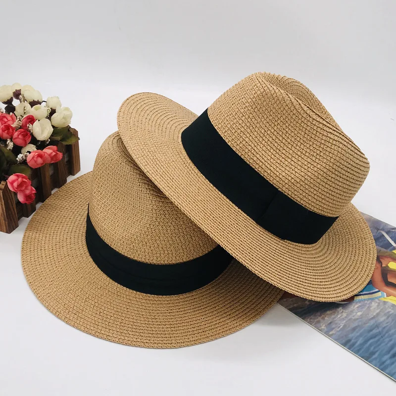 Пляжные 18 см Брим широкие жесткий риса костюм большой Fedora соломенная шляпа с изготовленным на заказ