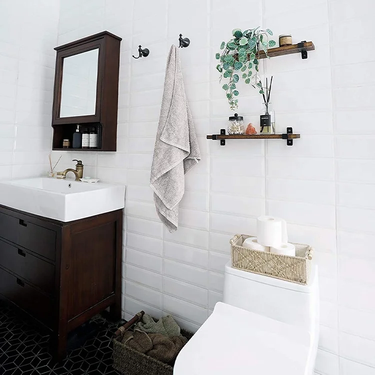 Set of 2 Wood Floating Shelves Wall Mounted Modern Farmhouse Shelf Decorative Storage Shelving with U Brackets