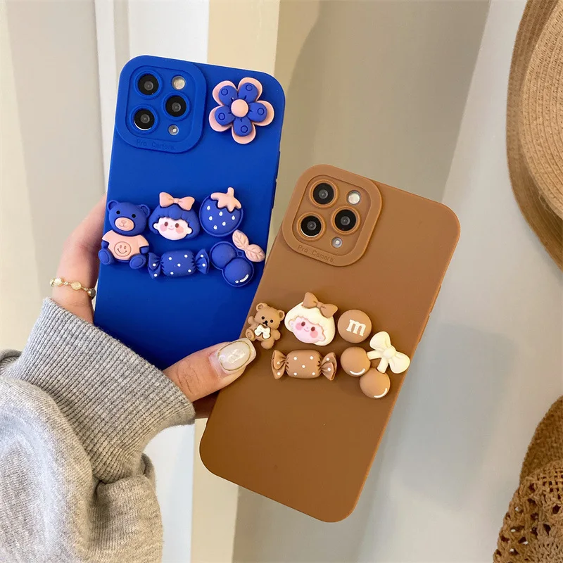 Cartoon bear fashion small flower pattern phone case for iPhone11 12 13 pro max xs xr 13mini 7 8Plus