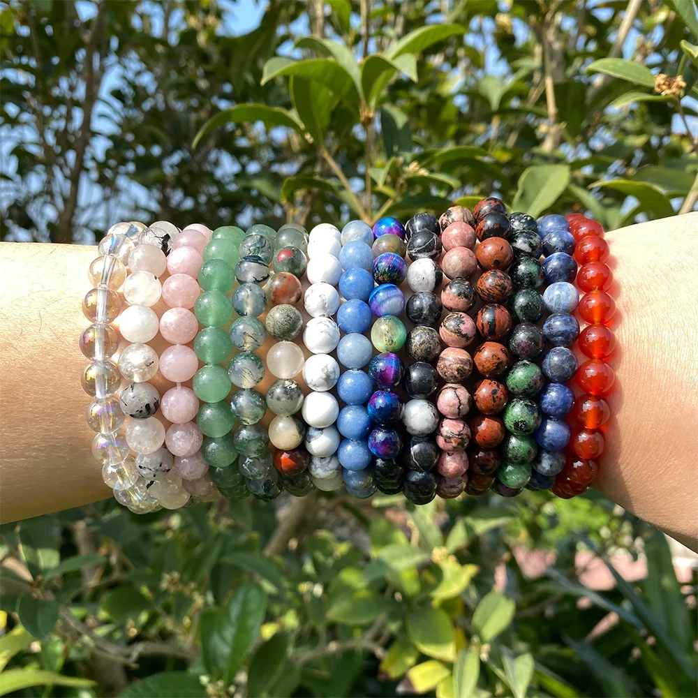 Real Natural Gemstone Round Beads Stretchy Bracelet,6mm 8mm 10mm Handmade Crystal Bracelet