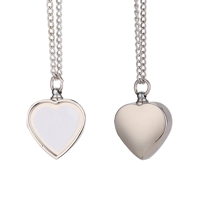 Unisex Heart-Shaped Cremation Urn Necklace with Sublimation Photos Memorial Ashes Keepsake Alloy Jewelry Link Chain Filling Tool