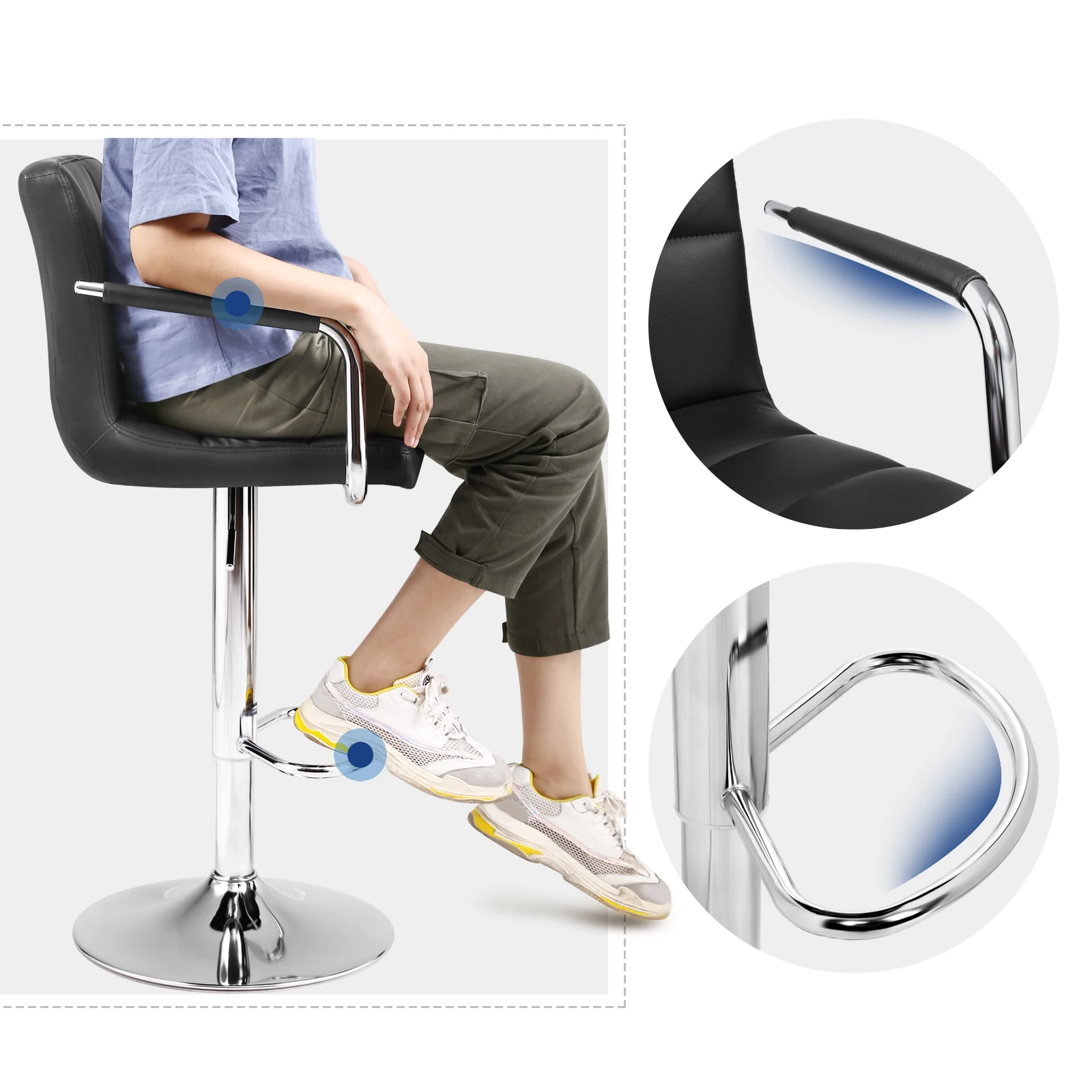 SONGMICS 2pcs adjustable footrest bar stool chair genuine leather bar stools with armrest