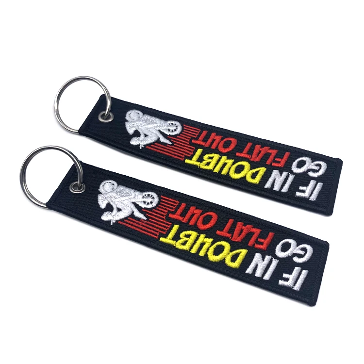 Custom Logo Fabric Embroidery Keychain Motorcycle Embroidery Keychain
