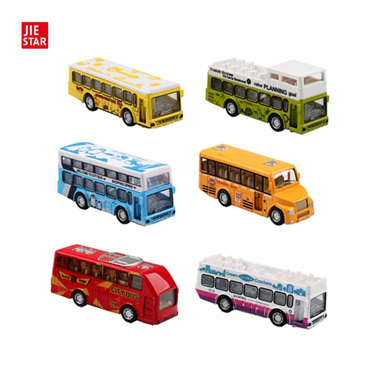 JIESTAR TOYS 1:60 Pull Back Metal Alloy Fire Bus Car Model Set of 8 With Maps and Roadblocks Cheap Small Diecast Toys