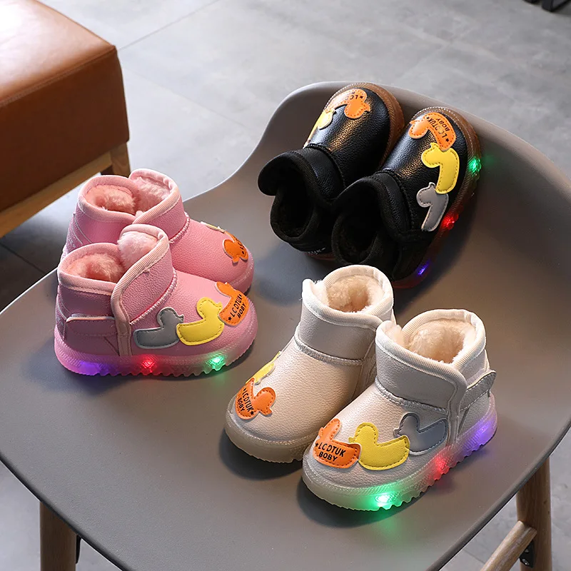 LED light kids boys and girls cartoon snow boots plush warm cozy cotton-padded shoes toddler shoes in winter