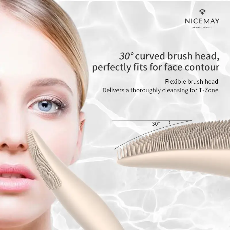 IPX7 Waterproof Heating Face Scrubber Massager Sonic Silicone Facial Cleansing Brush