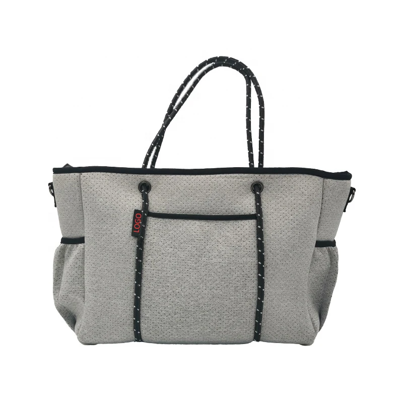 Multipurpose neoprene beach bag fashion travel women shoulder tote bag with side pocket custom color or logo wholesale