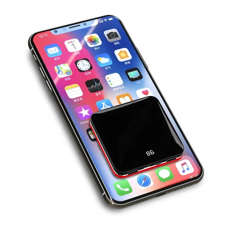 
Power Bank Portable Charger Phone Backup Power Bank Mini Super Thin Mirror Digital Display Mobile Power Bank 10000 Mah 