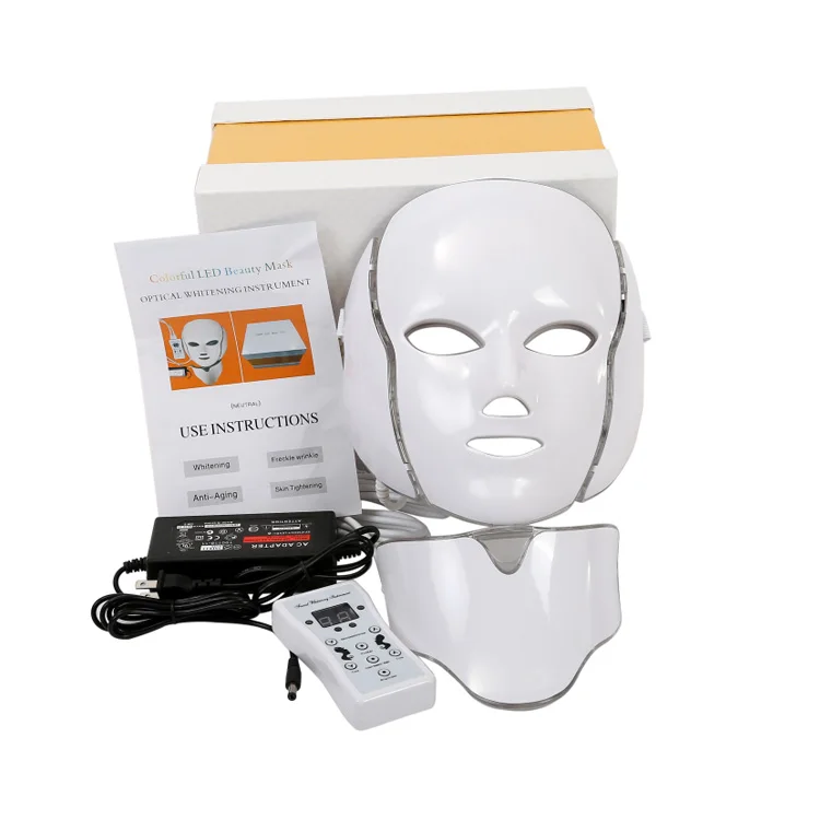 7 видов цветов Электрический светодиодный маска для лица машина для фототерапии лечения акне маска шеи красоты СИД маска для омоложения кожи