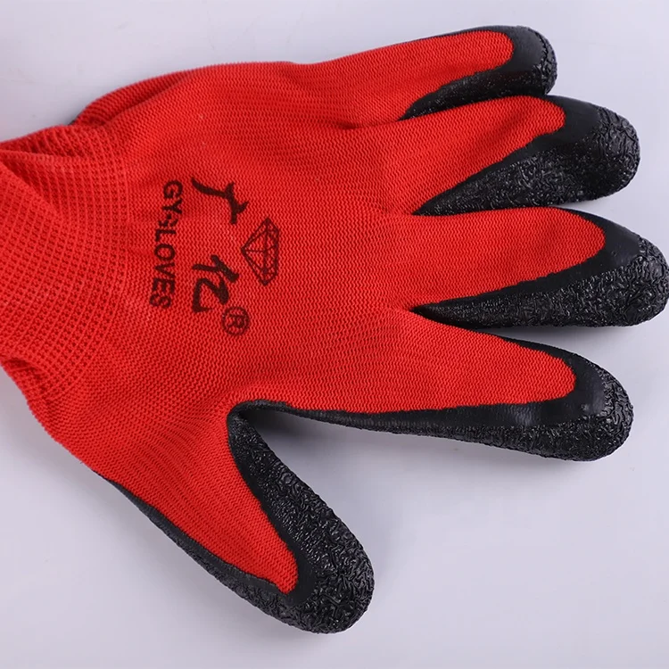 construction gloves knitted rubber crinkle  nylon liner anti slip gloves  for workers