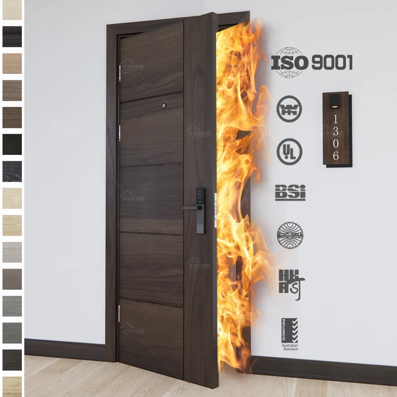 China top fire door manufacturing custom high quality fire rated door with label apartment hotel room fire rated wooden doors