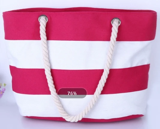 Wholesale Cheap Price Striped Zipper Cotton Canvas Tote Bag With Cotton Rope Eco Shopper Ready to Ship