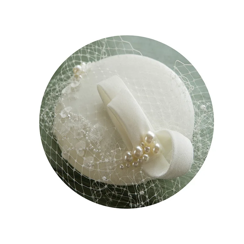 2020 Autumn Winter New French Style Mesh Pearl Top Hat British Lady Elegant Wedding Dress Decorative Soild Color Formal Female H