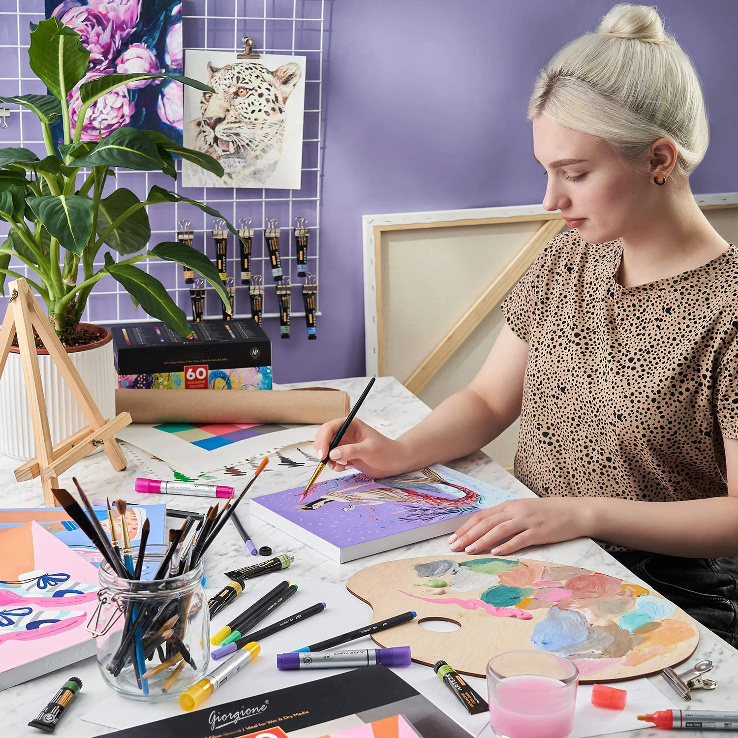 300GSM 5 Sheets Acrylic Oil Watercolor Gouache Paper Foldable Canvas Pad DIY Frame