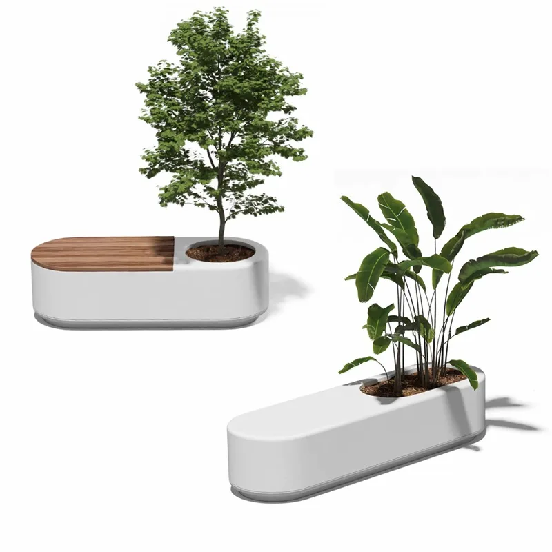 New Design Wood Waiting bench Chair With Planter Pot Decoration Lounge Seat For Public Area Indooo&outdoor
