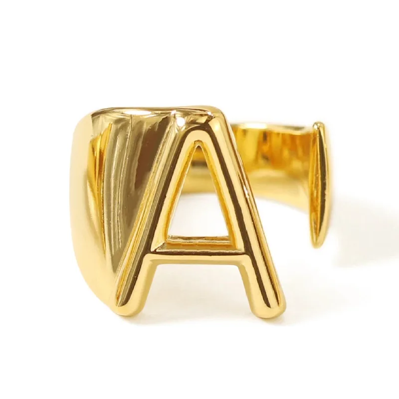 New Trendy Jewelry Alphabet A- Z Letter Ring 18k Gold Plated Chunky Name Irregular Gold Ring Adjustable Initial Ring