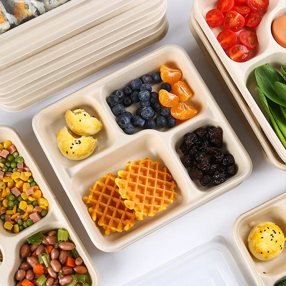 Inflight Customized Wholesale Bagasse Hot Meal Food Container Biodegradable Sugarcane Airline Casserole