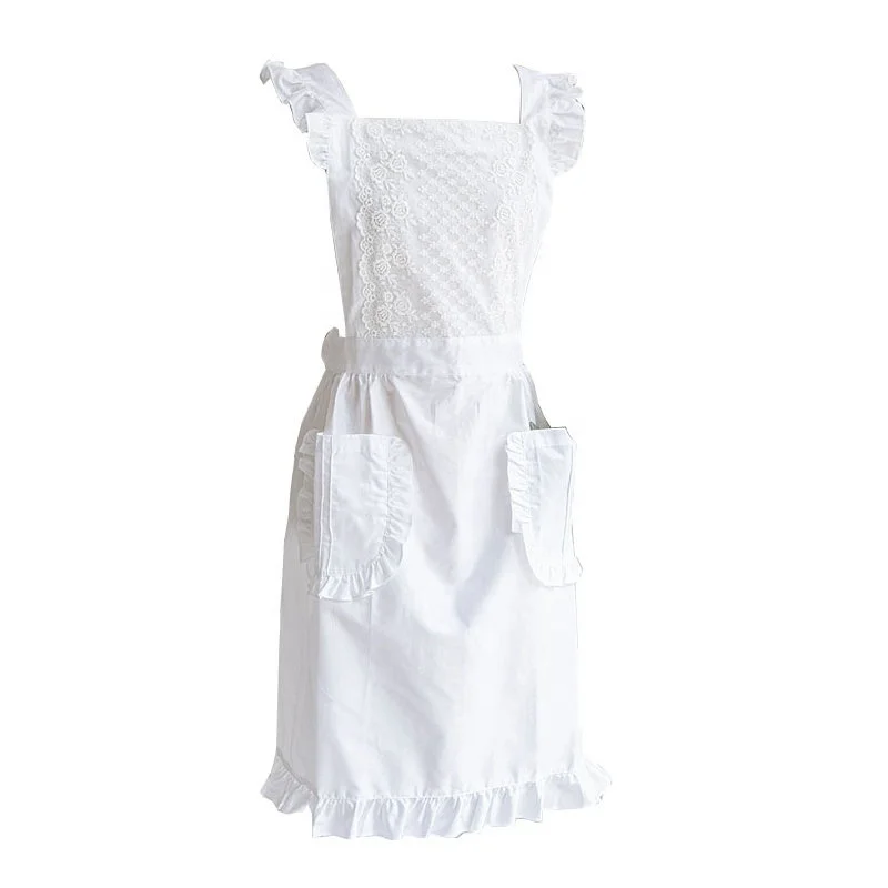 cotton white apron ruffle wholesale custom apron aprons with ruffles and pockets