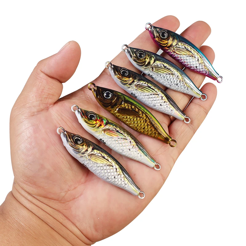 30g40g 60g 80g Saltwater Fishing Jigs Luminous Glow 3D Colors Vertical Jigging Lures Japan Style Long Casting Offshore Metal Jig