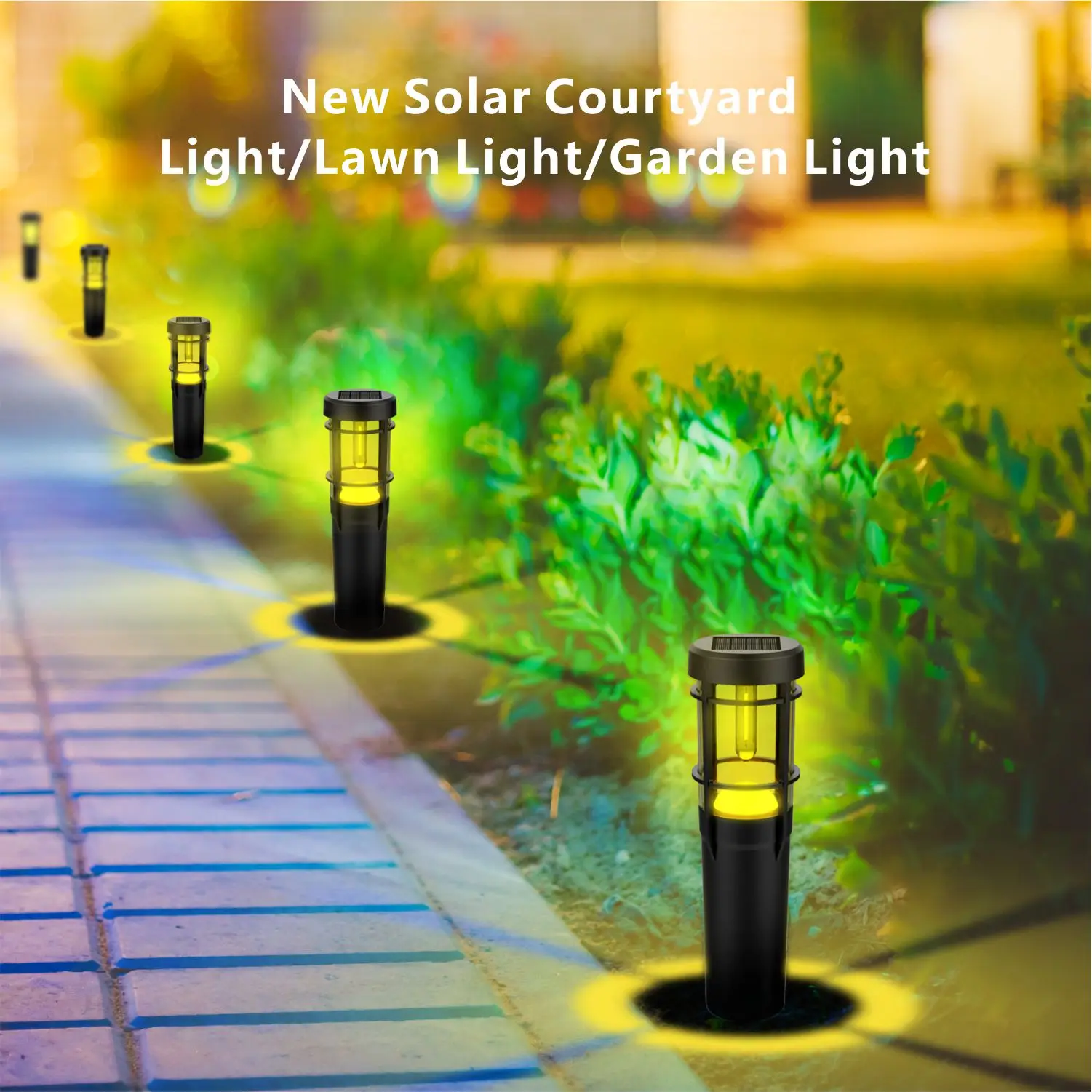 6-Pack Solar LED Bollard Lamp Low Voltage Landscape Pathway Light LED Outdoor Walkway Light for Yard Lawn