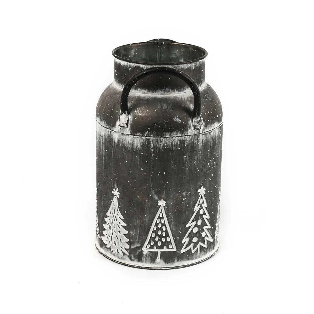 Christmas Vintage Metal Galvanized Iron Flower Jug with Handle for Fireplace Decoration  container  packing/giftpacking