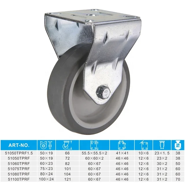 Stainless steel 2 / 3 inch high quality thermoplastic rubber castor 50 / 75 mm rigid swivel TPR wheel caster