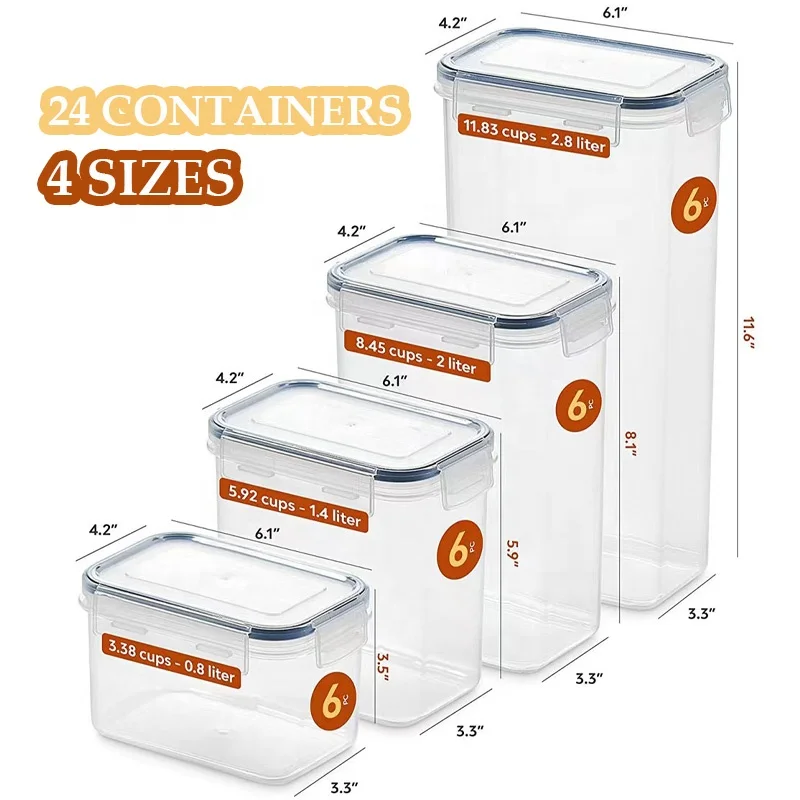 24 Sets Kitchen Transparent Containers Plastic Fridge Organizer Rice Box Container Sealed Cans Airtight Food Storage Tank