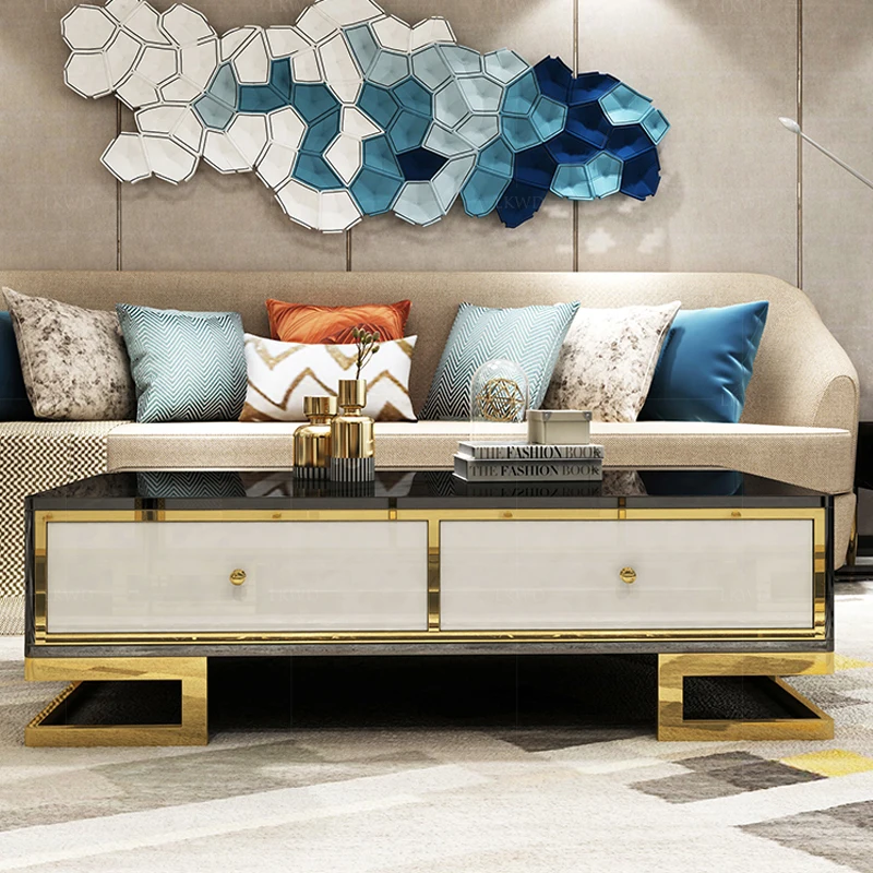 Simple living room TV cabinet combination small-family tempered glass kung fu light luxury office with drawer tea table