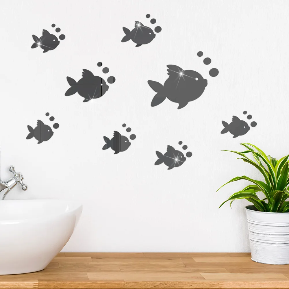 Acrylic Underwater world small fish bubble three-dimensional Mirror Wall Sticker Bedroom Living Room Home Decor Self Adhesive