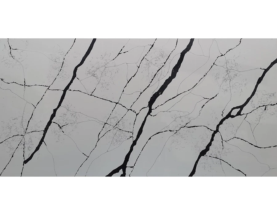 White background black vein quartz milky quartz Smarter slabs wholesale in crystal quartz gemstone slab