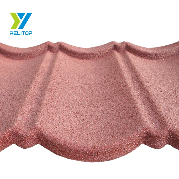 Relitop Stone Coated Roof Tile Red Bond Tile Roofing Sheet Seven Waves Stone Chips 1340x420mm