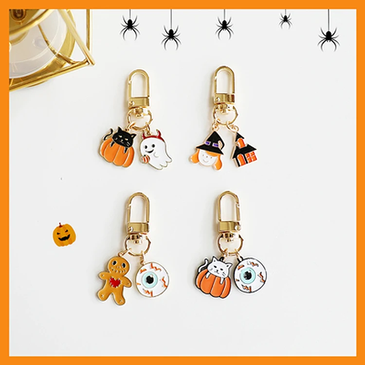 Custom Halloween Gothic Skeleton Heart Keychain Zinc Alloy Iron Metal Soft Enamel key Chain Women Men Handbag Pendants Keyrings