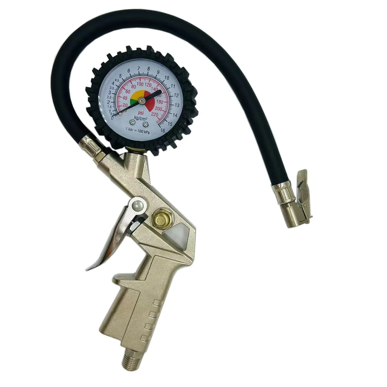 Metal body inflator and tire pressure gauge kit
