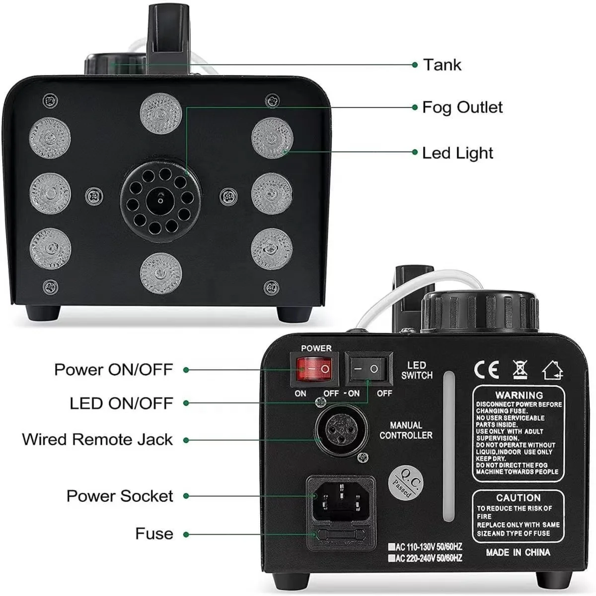 Fog Machine Professional Stage LED Smoke Machine 12 Colors Strobe Effect for Dj Halloween Party Wedding Holiday Christmas - Fans