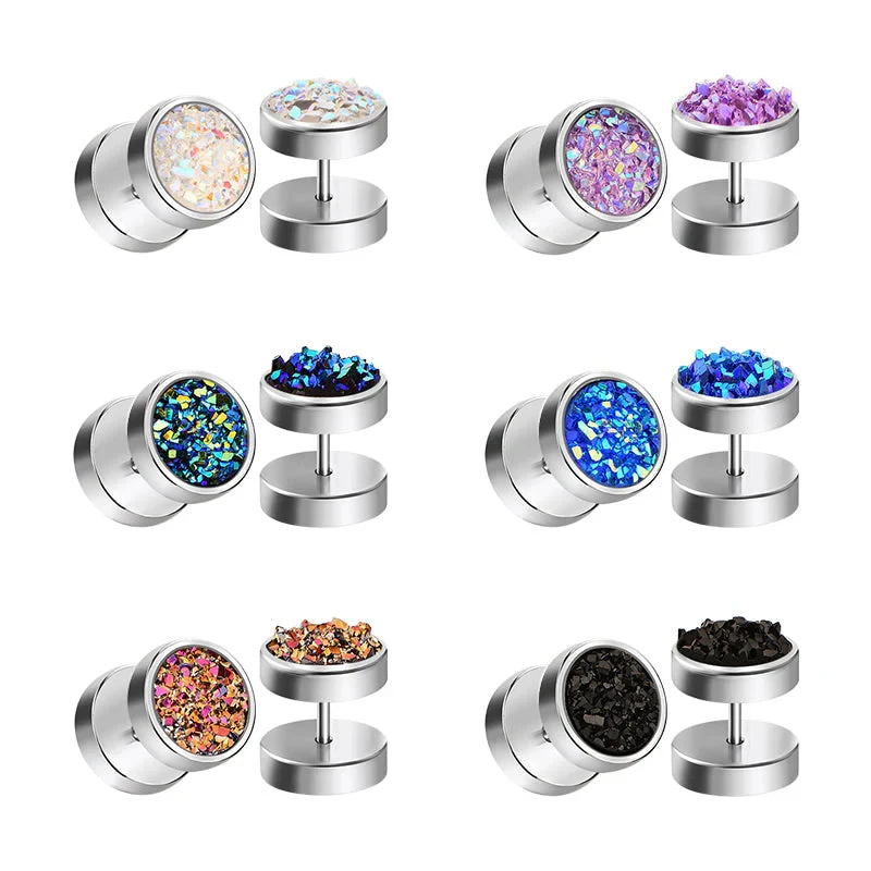 1 pair 16G Silver Shiny Ore Flakes Styles Faux Ear Plugs Tunnels Different Colors Available