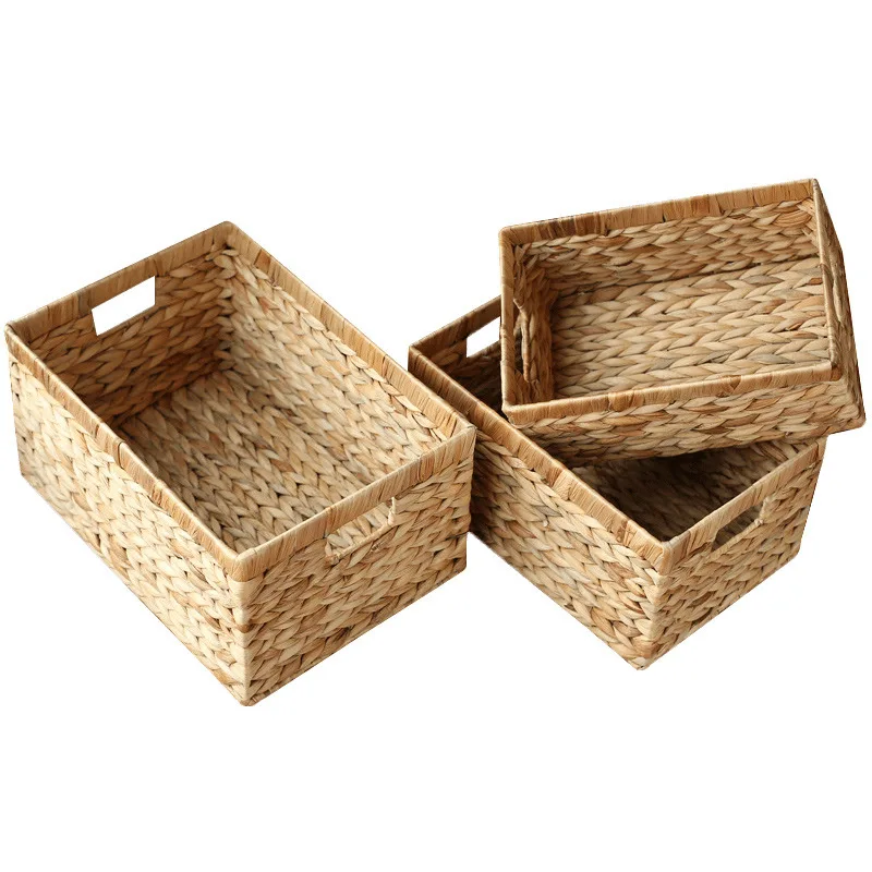 Wholesale Natural Color Home Storage Wicker Storage Baskets High Quality Rectangular Wicker Bins Water Hyacinth Storage Basket