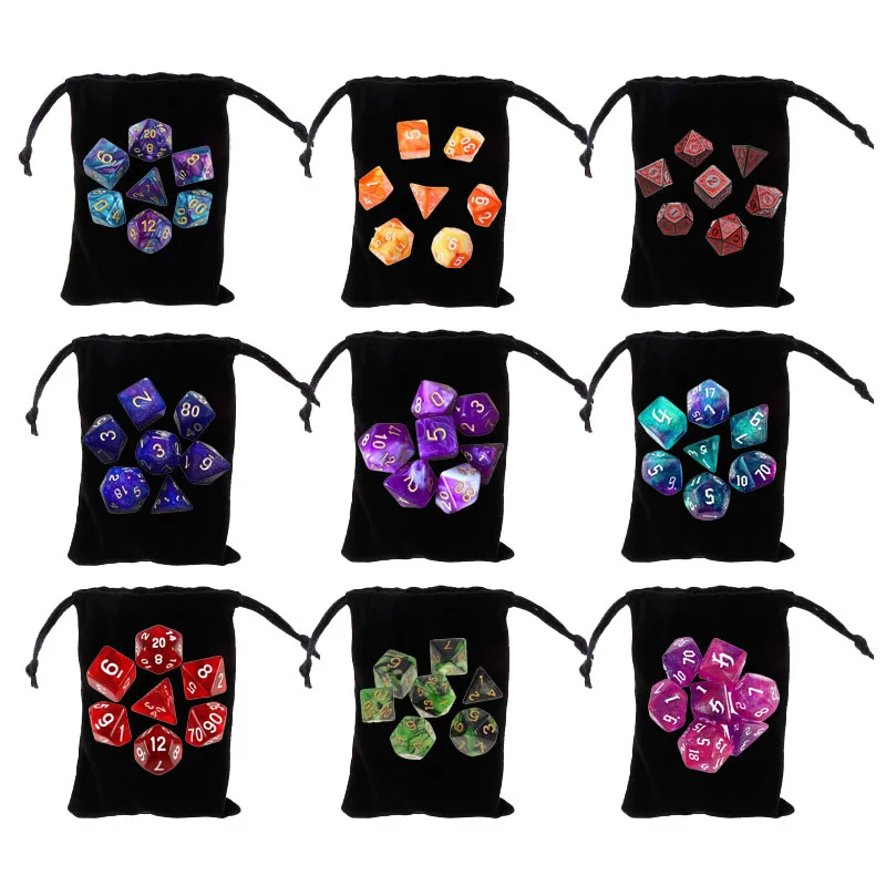 100 Different Styles Available Mixing Color Party Game Dice Role Playing Game Dice Set With Bag For Table Board Games